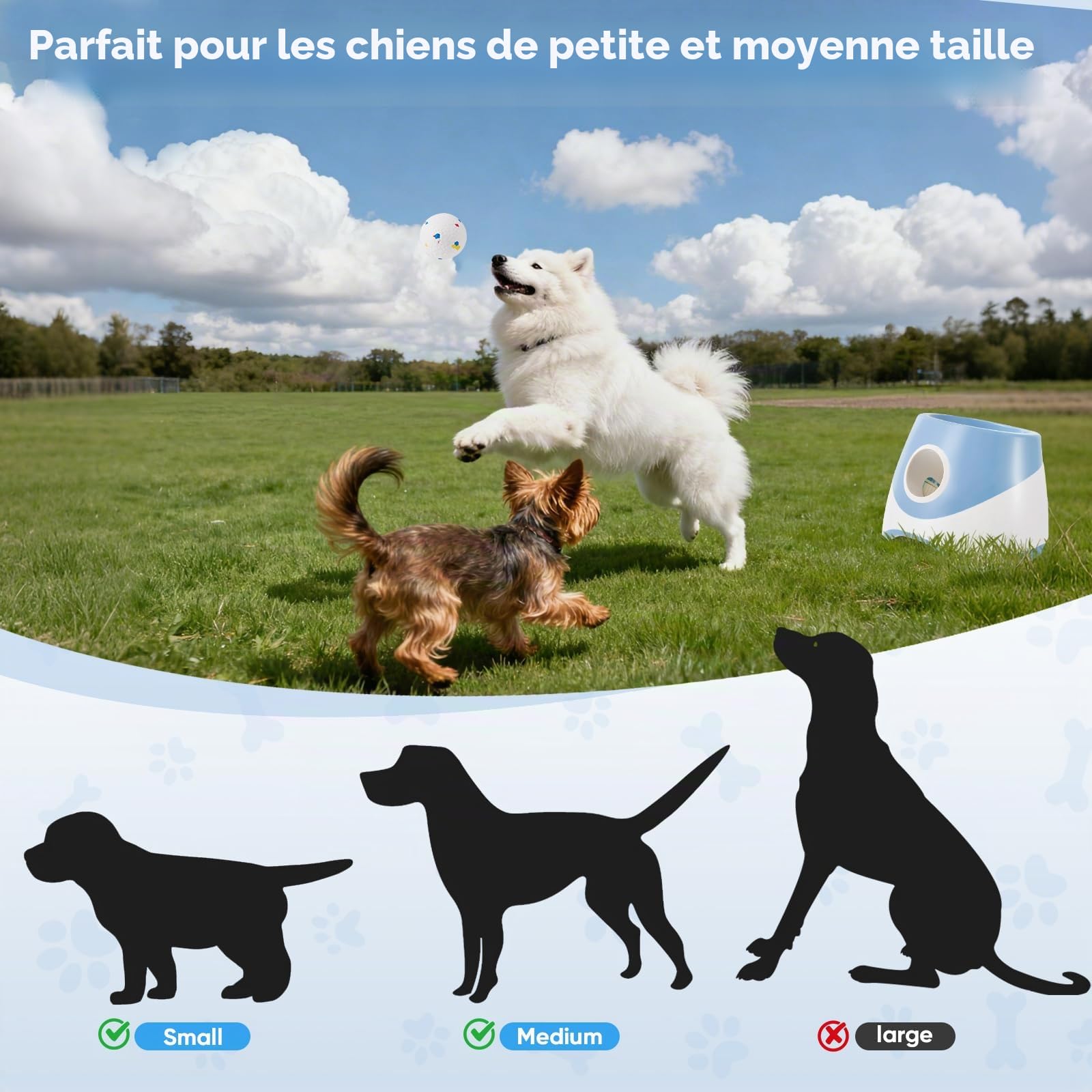 Lanceur De Balle pour Chien,3 Niveaux Distance,avec 6 Balles De Tennis | Rechargeable, Lanceur De Balle Automatique pour Intétieur &Extérieur