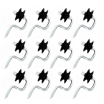 12 Pcs Wood Post Screw-in Corner Post Bracket with Insulator, Wood Post Anchors, Corner Polyrope Insulator,Black