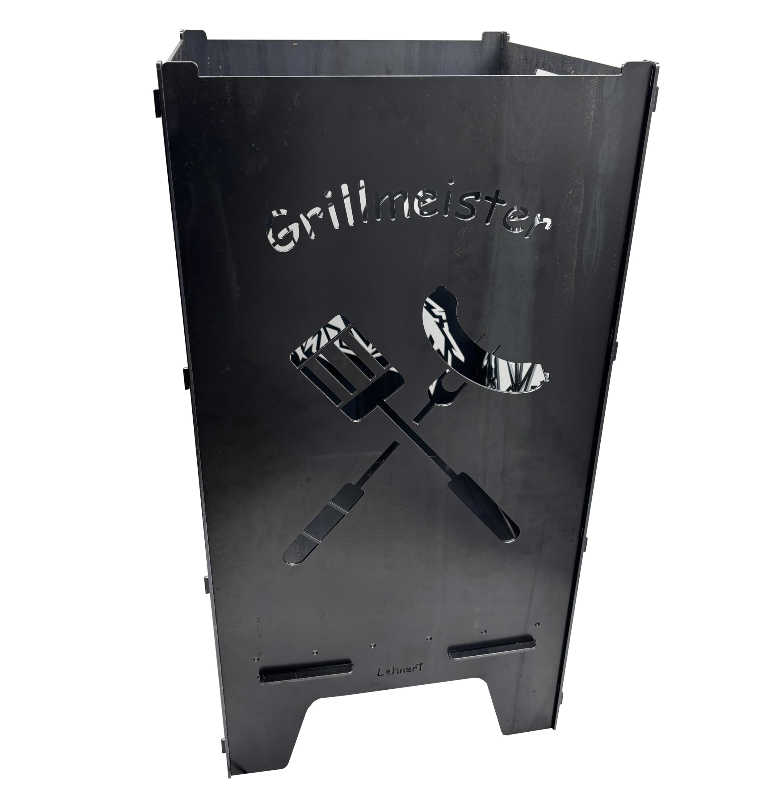 Lehnert Feuertonne Bier 74 cm aus 3 mm Stahlblech personalisiert Feuerkorb Feuerschale Feuerstelle mit Bierkrügen und Grillzubehör, große Massive und Feuerfeste Feuerstelle für Garten und Terrasse