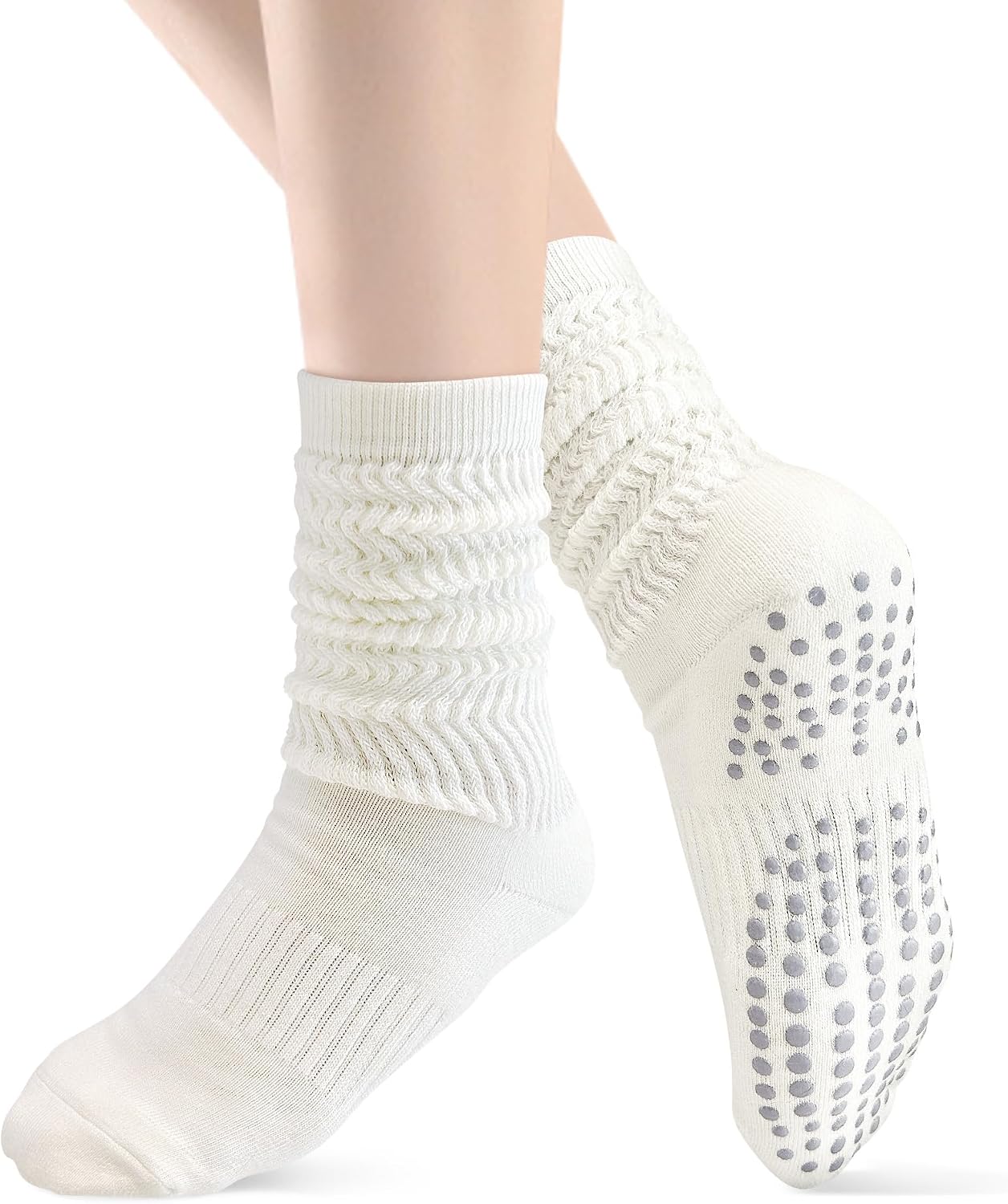 Non-Slip Grip Slouchy Scrunch Socks Comfortable Yoga Pilates Socks for Women Shoe Sizes 6-12