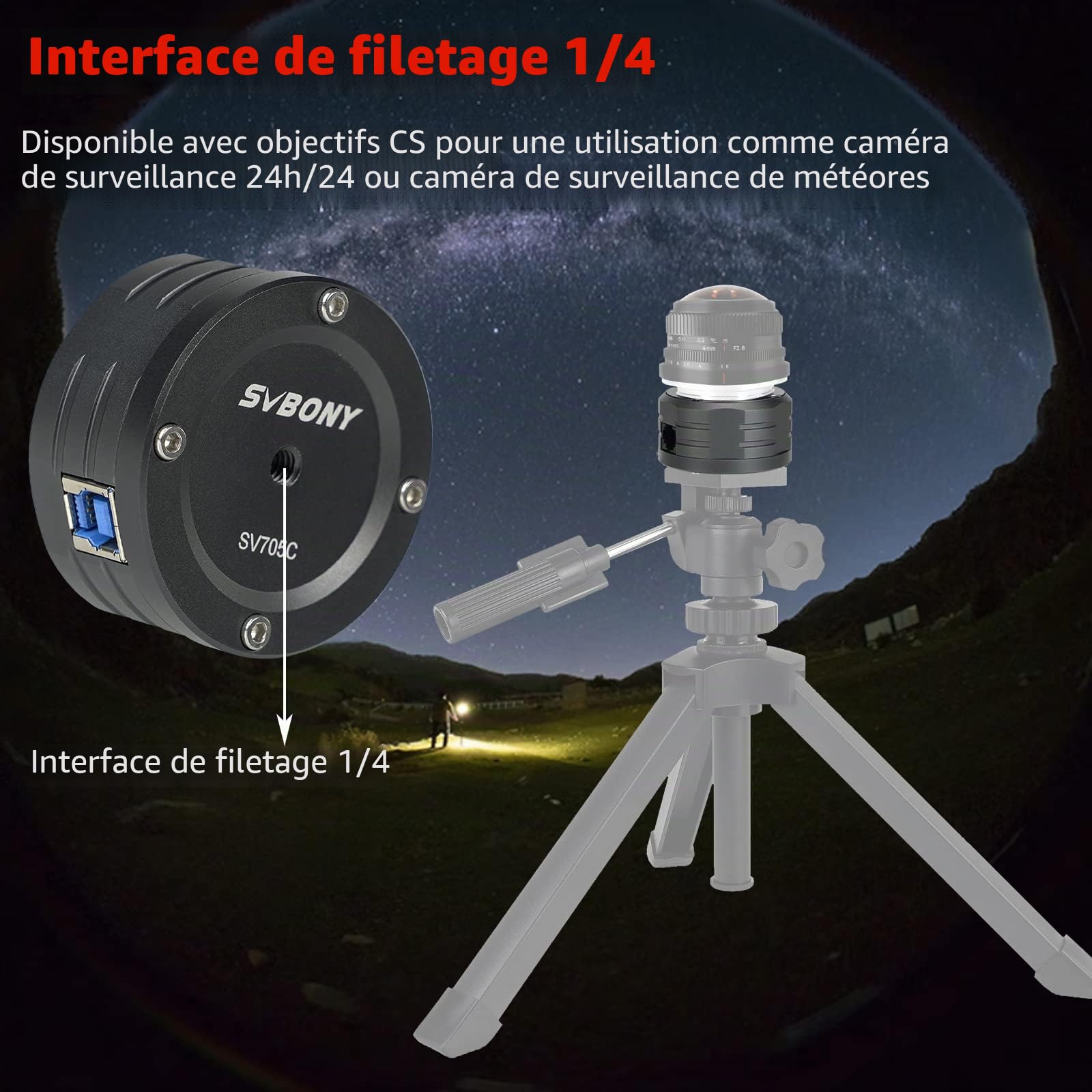 Svbony SV705C Caméra Astro Couleur, USB3.0 ST4 Port de Guidage Grand Puits, Oculaire Télescope avec CMOS Capteur IMX585, Haute Sensibilité NIR, Planétaire Caméra Astrophotographie pour EAA Imagerie