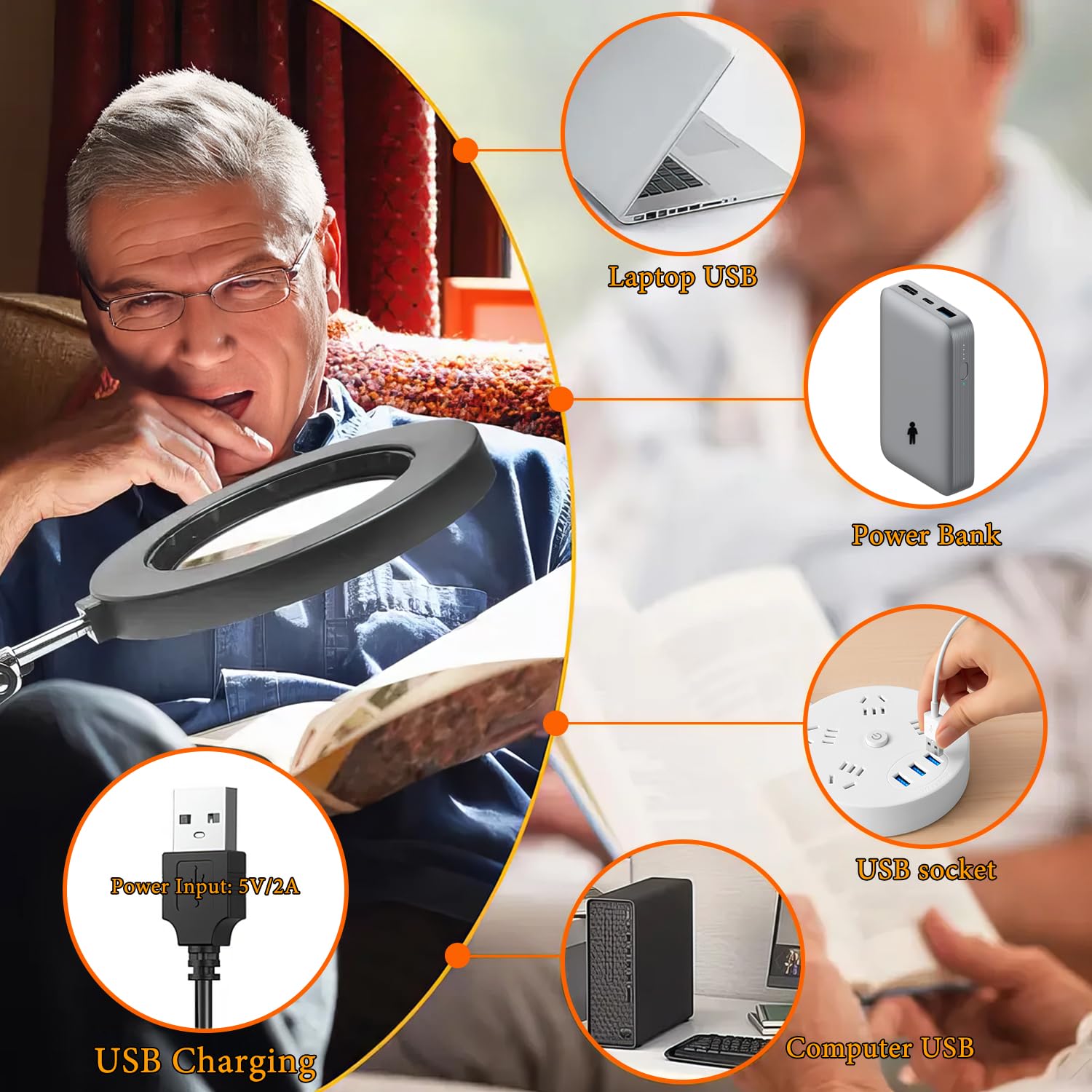 15-fache Lupe mit Licht – Echtglaslinse, 3 Farbmodi & einstellbare Helligkeit – 2-in-1-Schreibtischlampe mit Klemme und schwerem Sockel – flexibler Schwenkarm – ideal zum Basteln, Lesen, Reparieren