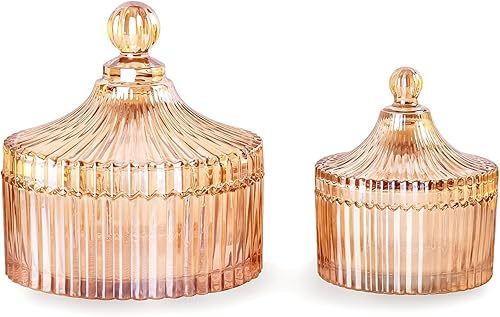 R FLORY Tarros de vidrio decorativos con tapa, cuenco de almacenamiento de cristal con tapa, soporte para Qtip, tarro de tocador, contenedor