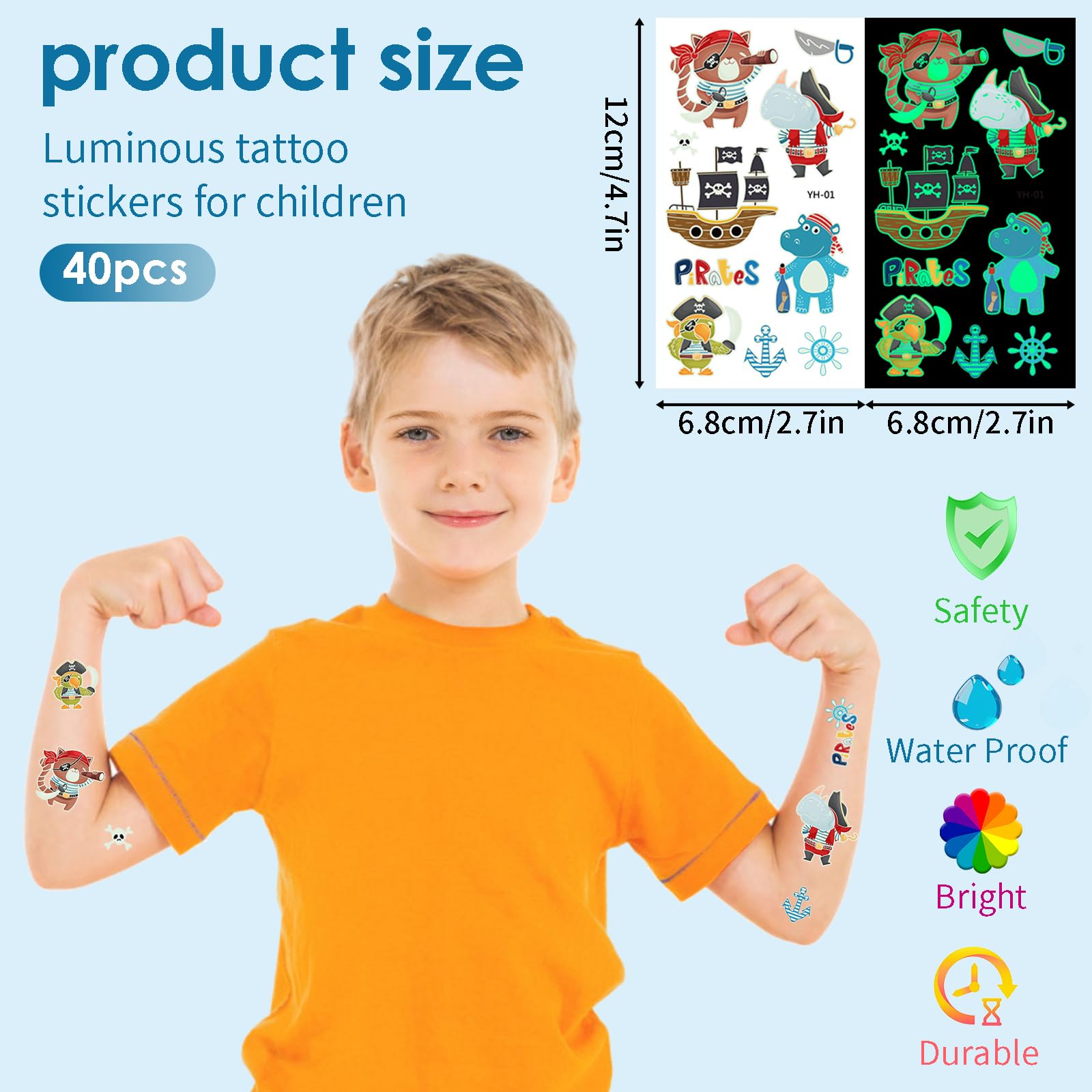 Jewan 540 (40 Fogli) Tatuaggi Per Bambini, Luminous Tatuaggi Temporanei, Tatuaggi Finti, Tatuaggi Bambina Ragazzi, Tatuaggi Bambini Tatuaggi Temporanei Bambini per Regalini Fine Festa Compleanno