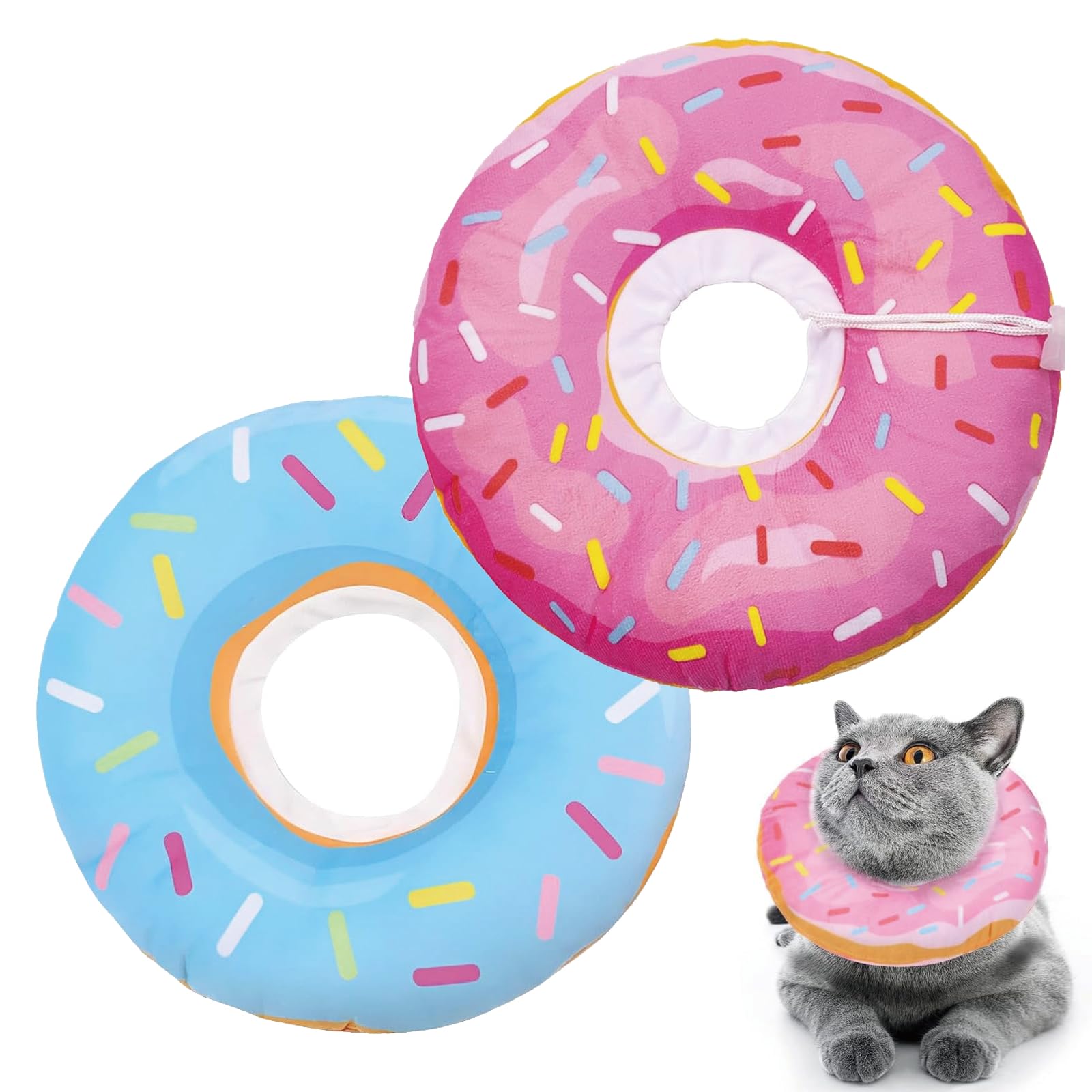 2Pcs Cat Donut Collar, Cat Cones to Stop Licking, Kitten Collars for Post-Surgery Recovery, Adjustable Soft Cats Cone for Small Pets, Cats Doughnut Collars for Wound Protection and Grooming