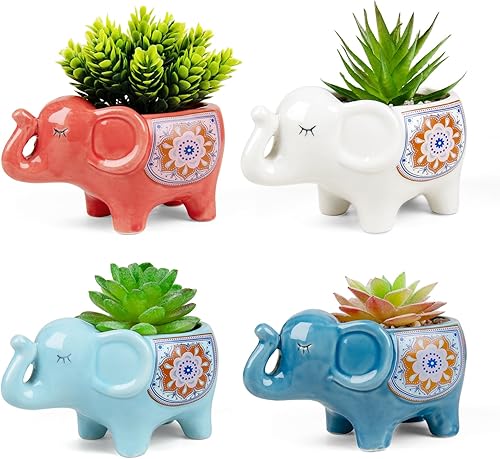 YINUOWEI Maceta de elefante de dibujos animados para suculentas con drenaje de 5.31 pulgadas, macetas de animales lindas macetas para suculentas, YINUOWEI Maceta de elefante de dibujos animados para suculentas con drenaje de 5.31 pulgadas, macetas de animales lindas macetas para suculentas,