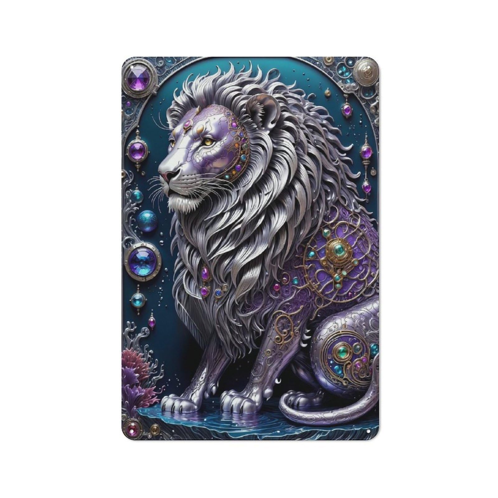 Nostalgic Decorative Tin Plaque 30x20cm Featuring Steampunk Metal Lion, Classic Pub Decor for Cafe, Pub, Workshop Or Home Bar