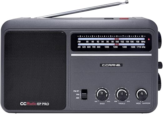 C. Crane CCRadio - EP PRO AM FM Battery Operated Portable Analog Radio with DSP Black