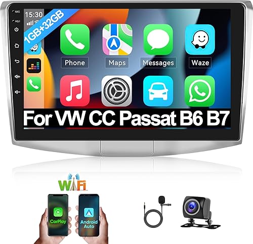 Radio de coche 1G+32G Android 13 estéreo con CarPlay Android Auto inalámbrico para VW Passat B6 B7 CC 2010-2015, unidad principal de pantalla táctil
