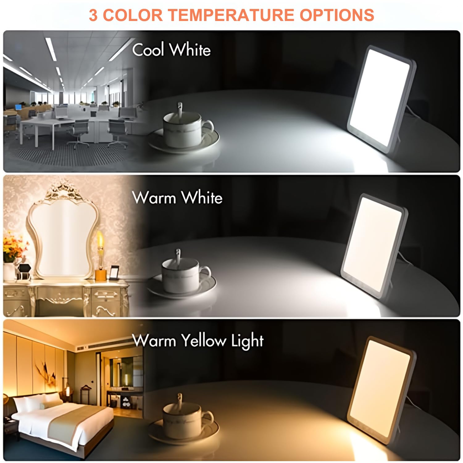 Tageslichtlampe, 15000 Lux Lichttherapielampe mit 3-Farbtemperaturen, 5-Helligkeitsstufen und Timing-Funktion, UV-freie Touch-Control Sonnenlicht Lampe, Simuliertes Tageslicht, für Zuhause Büro | Flimmer- und UV-freie, 3-Farbtemperaturen 5-Helligkeitsstuf