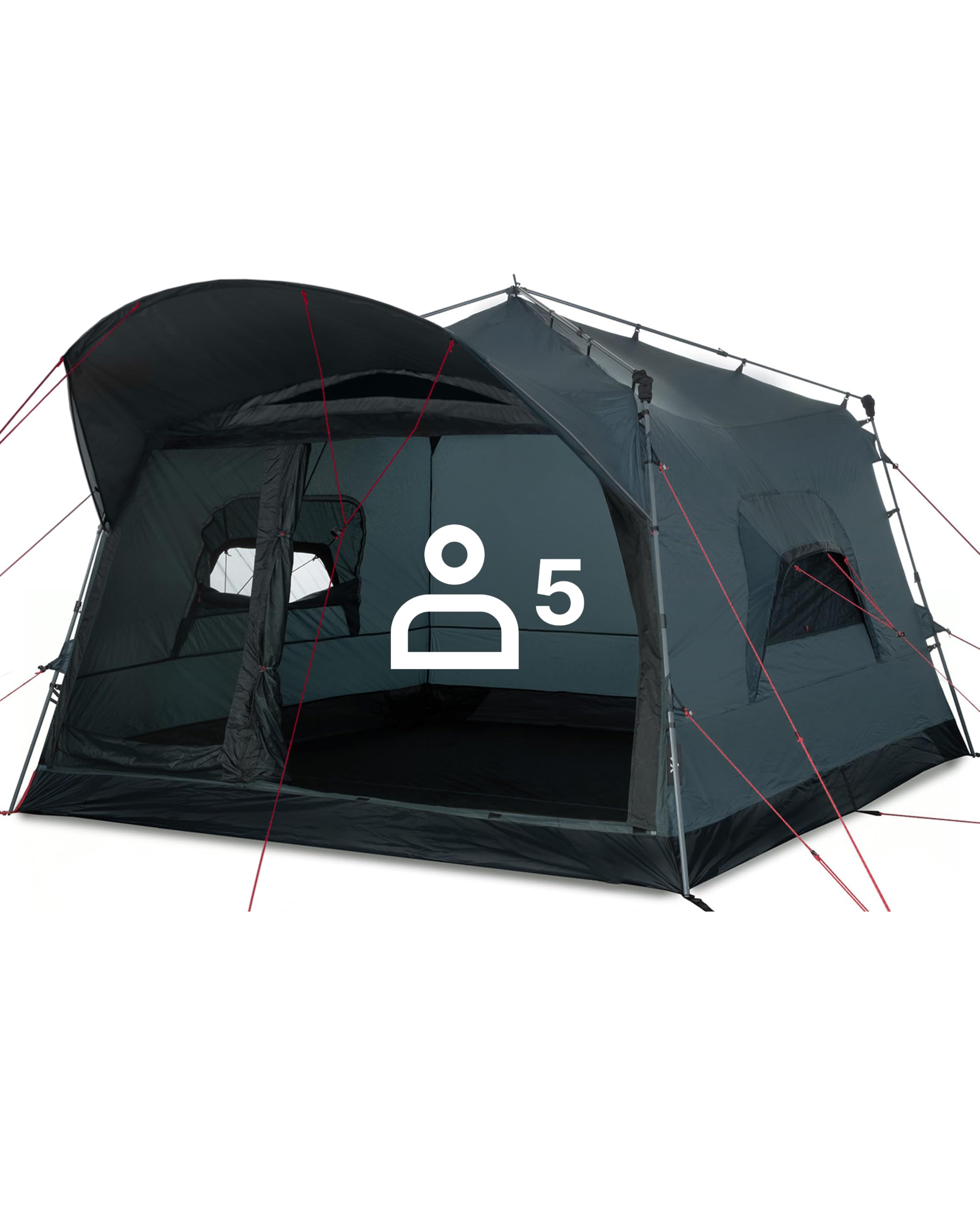 qeedo Quick Villa Familienzelt (für 4 oder 5 Personen) mit Quick-Up Schnellaufbau-System - Wasserdichtes Campingzelt, extra groß, hoch & geräumig, mit Vordach, Eingang & Fenster mit Mesh-Moskitonetz