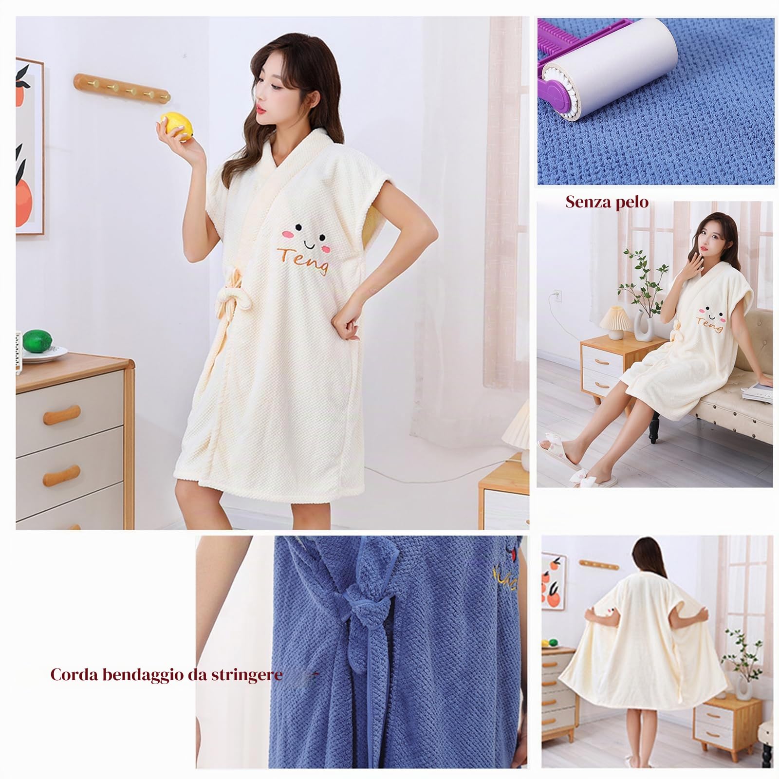 YJZQ Vestito da bagno da donna, accappatoio da sauna, sacchetto di spa, senza cappuccio, per spiaggia, grande asciugamano da piscina, assorbente, 95 x 150 cm, beige, 95_x_150_cm