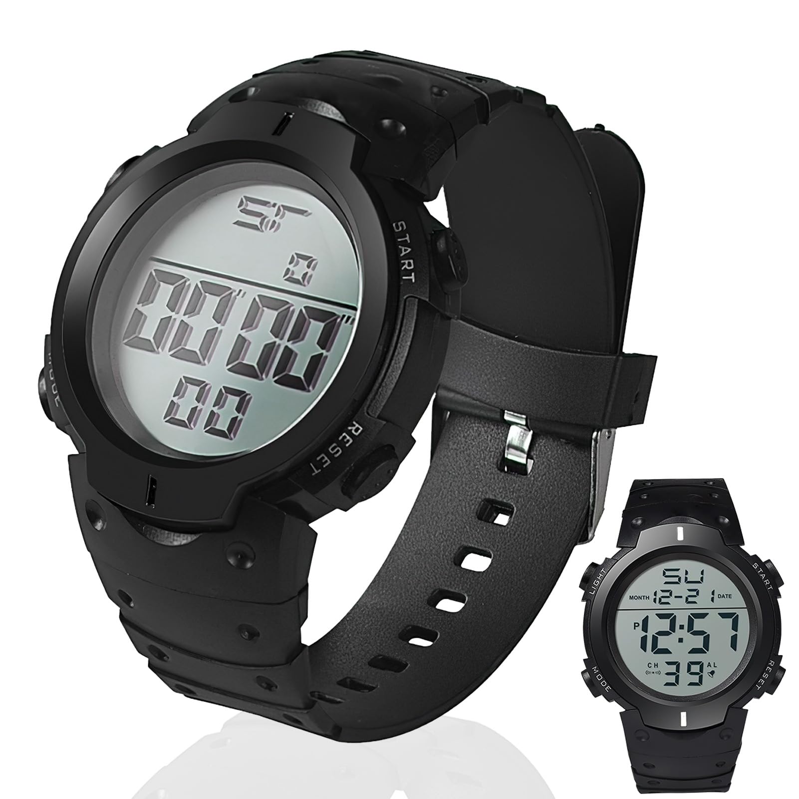 Digital Referee Watch Waterproof Stopwatch - Sports Match Official Soccer Game Timer for Coaches, Big Face Military Wrist Watch with LED Backlight for Running Training