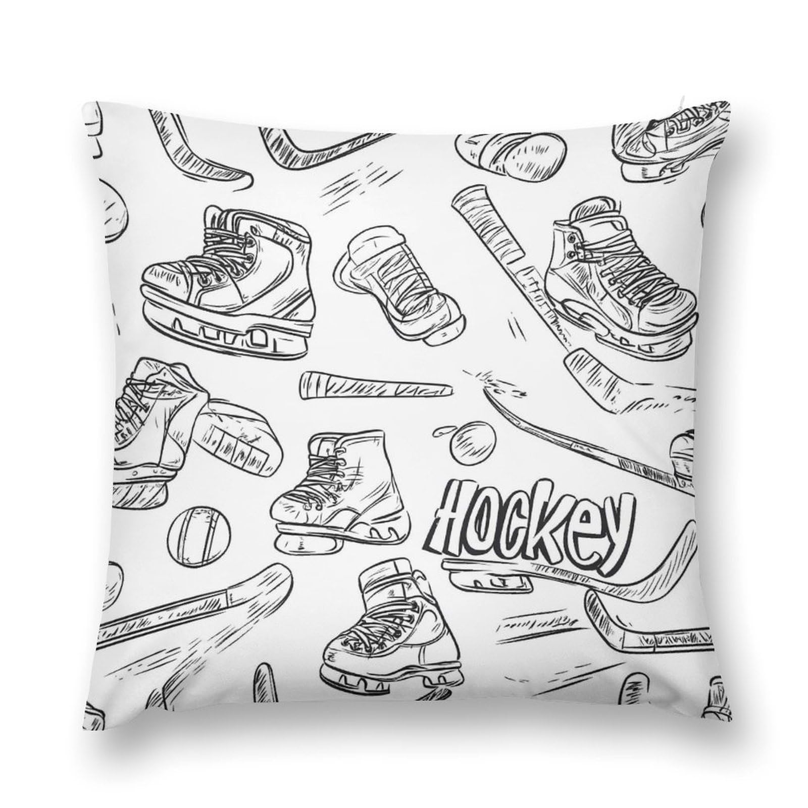 Hockey Skates and Ice Pucks Decorative Throw Pillow Covers Plush Cushion Protect Case for Sofa Bedroom 18 