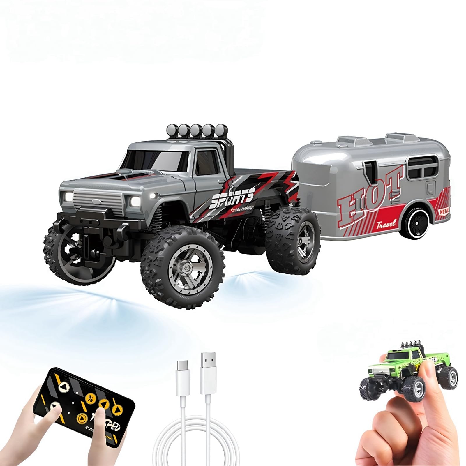 Mini RC Monster Truck with Trailer