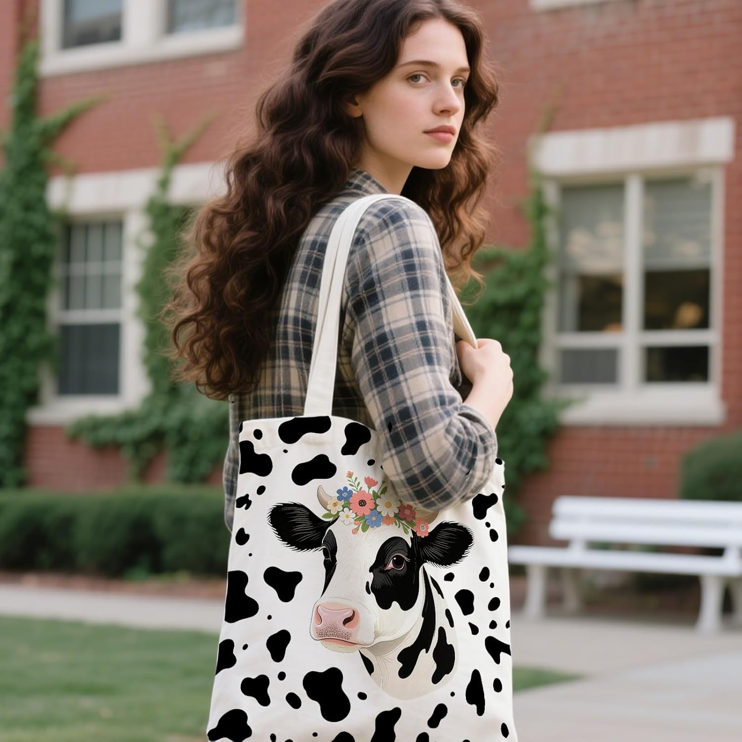 ANATTASOUL Canvas Tote Bag Reusable Cotton Bag for Women, Large 14.96"x 15.74" Cloth Shoulder Bags with Zipper Pockets - Image 6