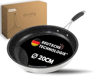 DIVORY Edelstahl Pfanne 20 cm Induktion I Antihaft beschichtete kleine Bratpfanne für alle Herdarten I Induktionspfanne, Ergonomischer Griff, Spülmaschinen geeignet (20cm, ULTIME)