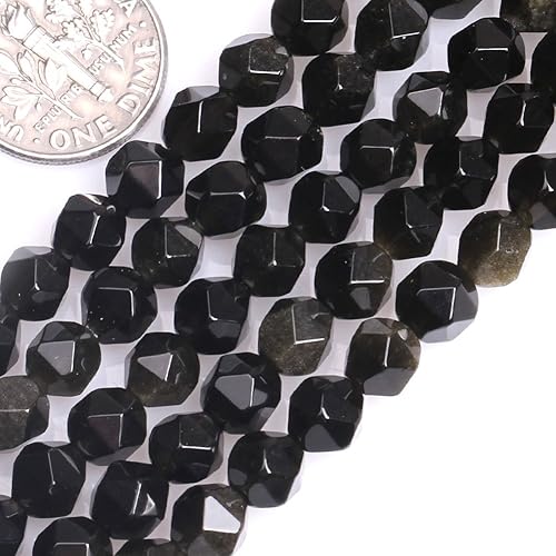 GEM-Inside - Cuentas de obsidiana dorada natural de 0.236in, semipreciosas redondas facetadas para hacer joyas de 15 pulgadas
