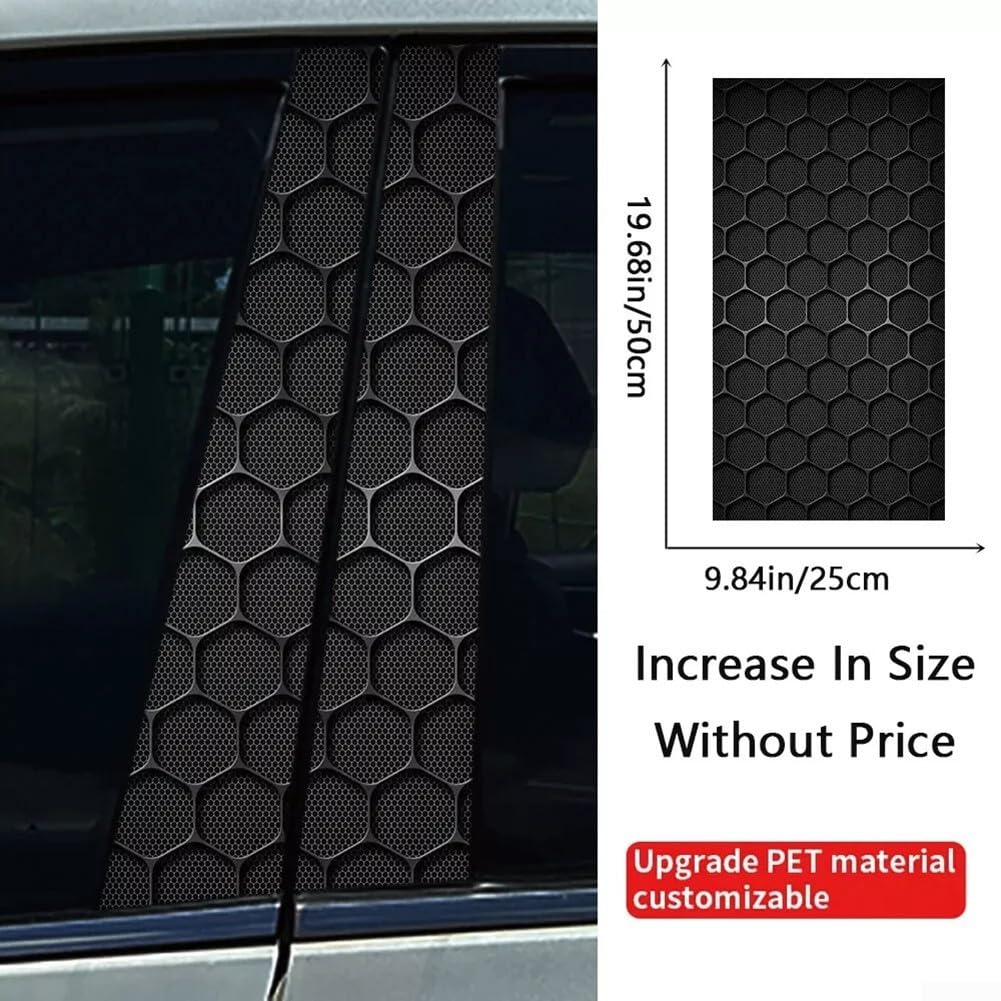 Car B-Pillar Vinyl Stickers | Hexagon Honeycomb Design | Waterproof Scratch Protection | Red Honeycomb Pattern