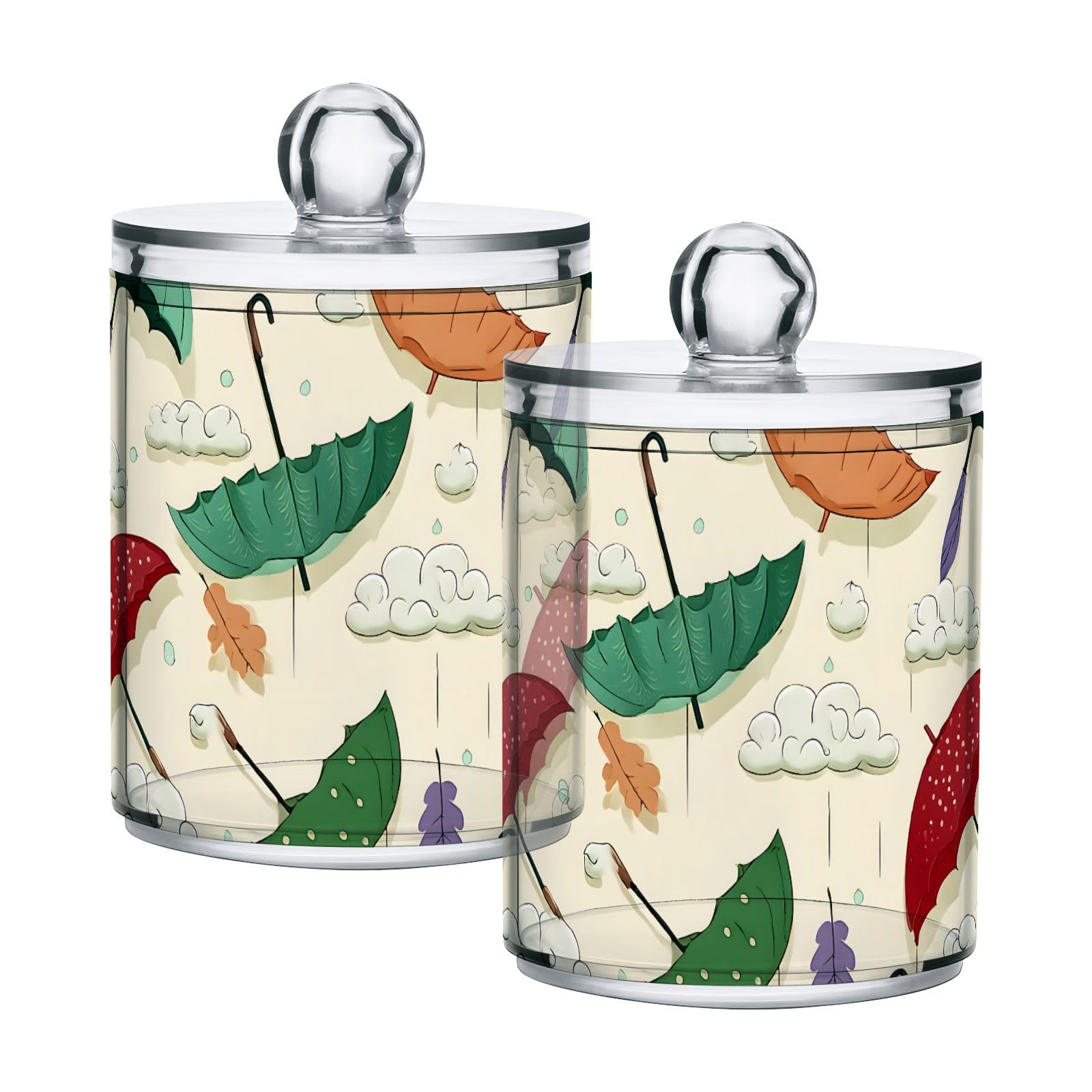 Qtip Holder with Lid Set 10oz Clear Glass Canister Apothecary Jars Bathroom Organizers Storage Accessories Vanity Containers Cartoon