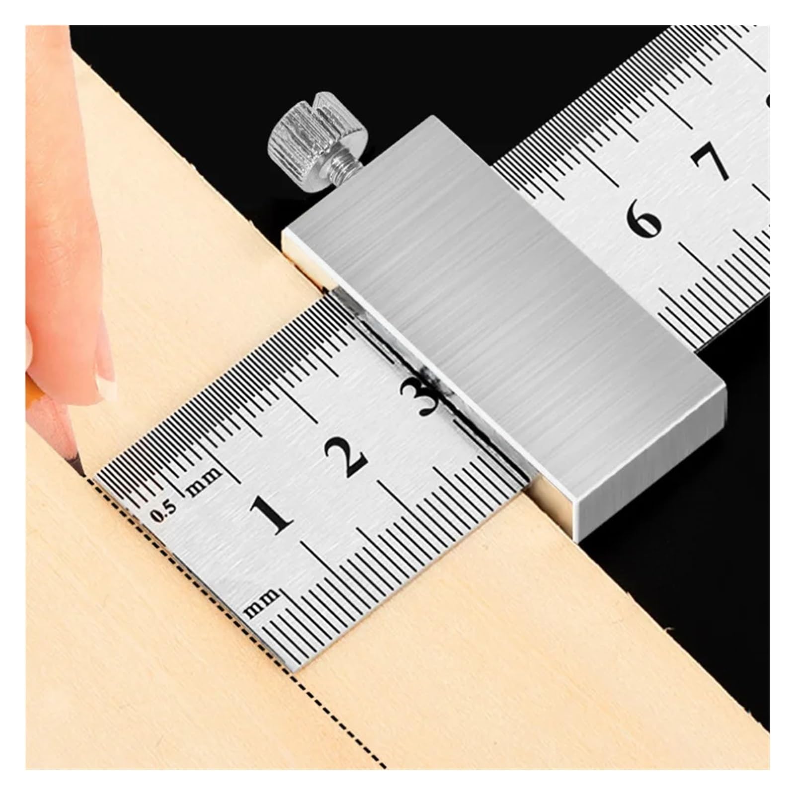 Juego de Calibres, Escuadra de carpintero, herramientas carpintería, regla acero, bloque posicionamiento, calibre medición y marcado(39MM)