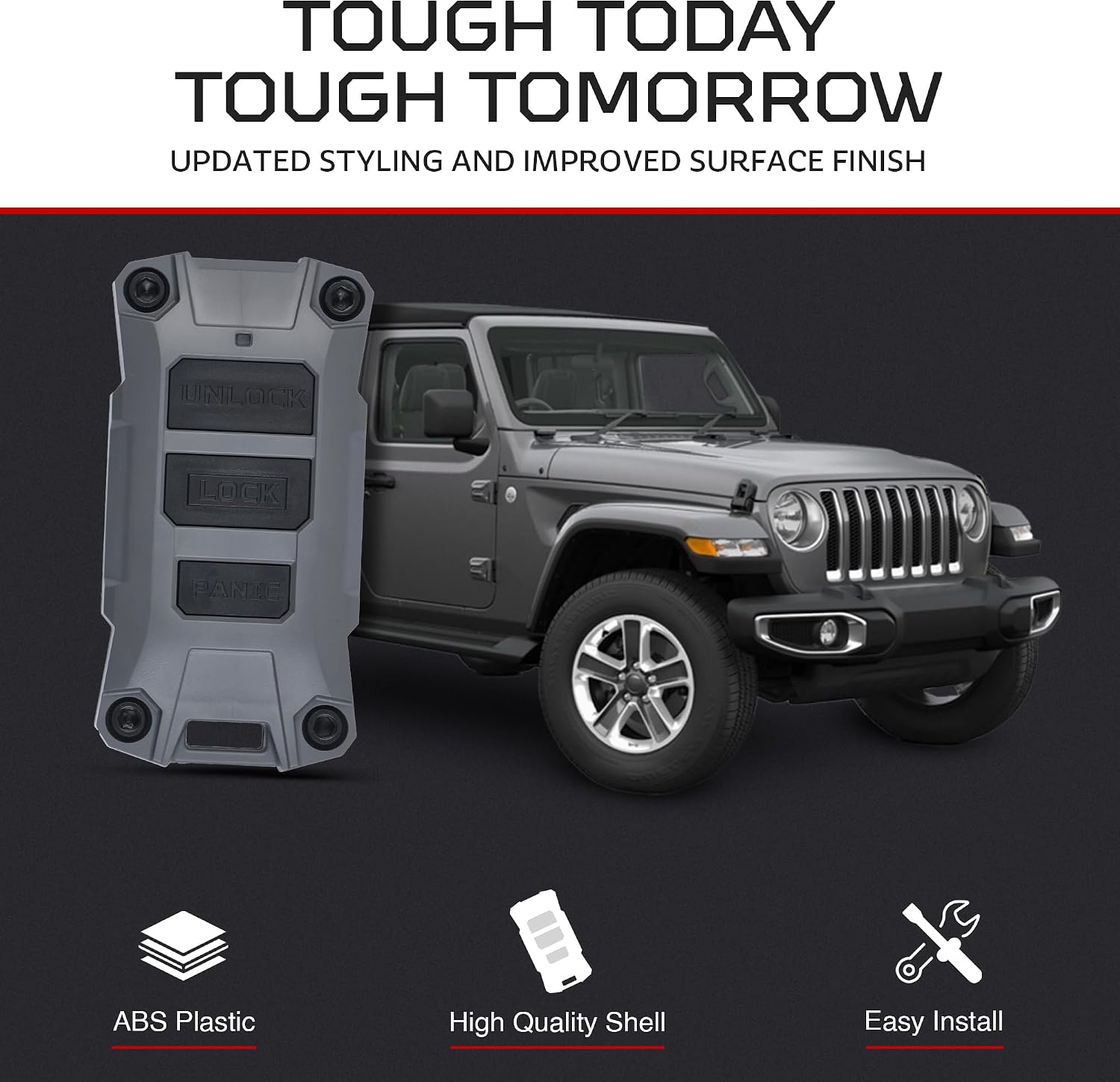 AJT DESIGN Replacement Key Fob Case Compatible with Jeep Wrangler JL (2018+) & Gladiator JT | Rugged ABS Key Fob Shell with Button Set | Compatible Jeep Wrangler JL Accessory, Made in USA - Gray