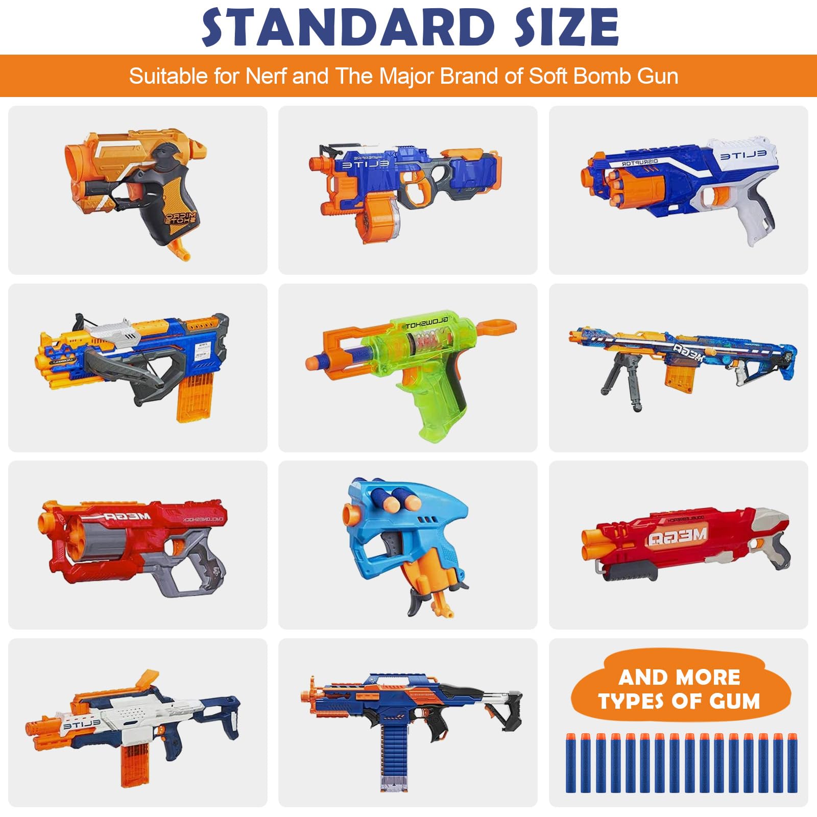 200 Pezzi Dardi Proiettili per Pistola Nerf N Strike Elite Blaster Ricambio Munizioni Ricarica Compatibili Freccette per Series Blasters Giocattolo per Bambini (Blu Bianco)