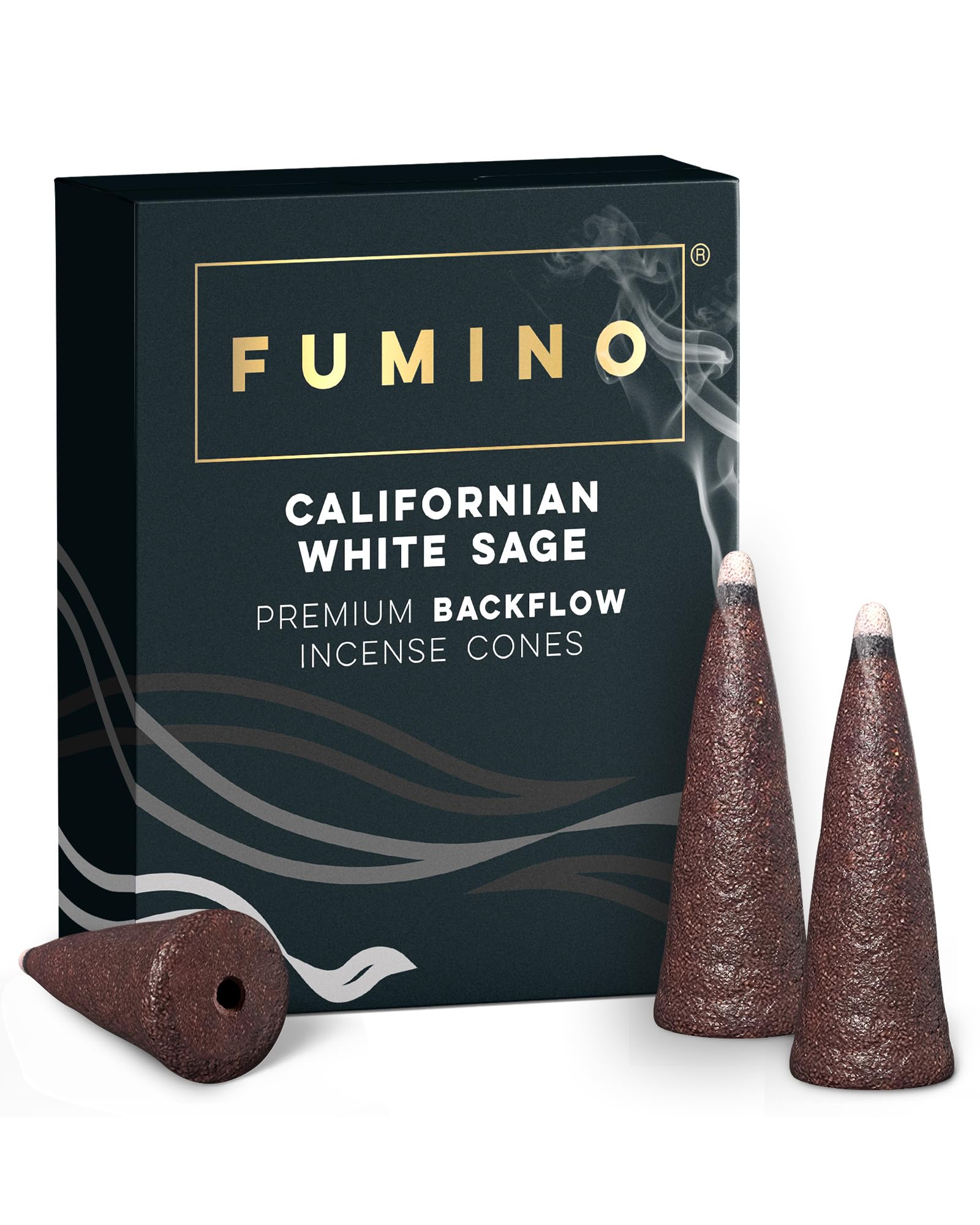 Fumino Black Backflow Incense Cones Californian White Sage 15 Pack - Natural Masala