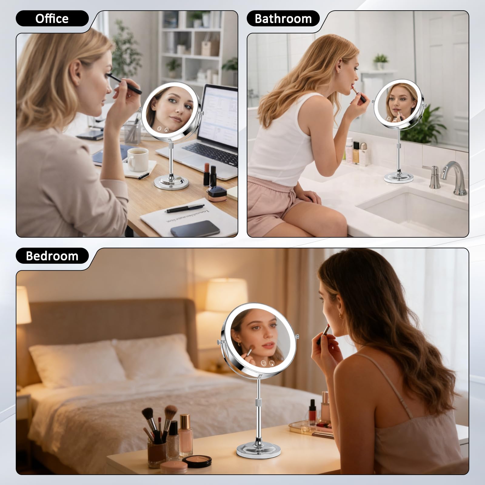 Lighted Makeup Mirror, 1X/10X Double-Sided, Rechargeable 4000mAh