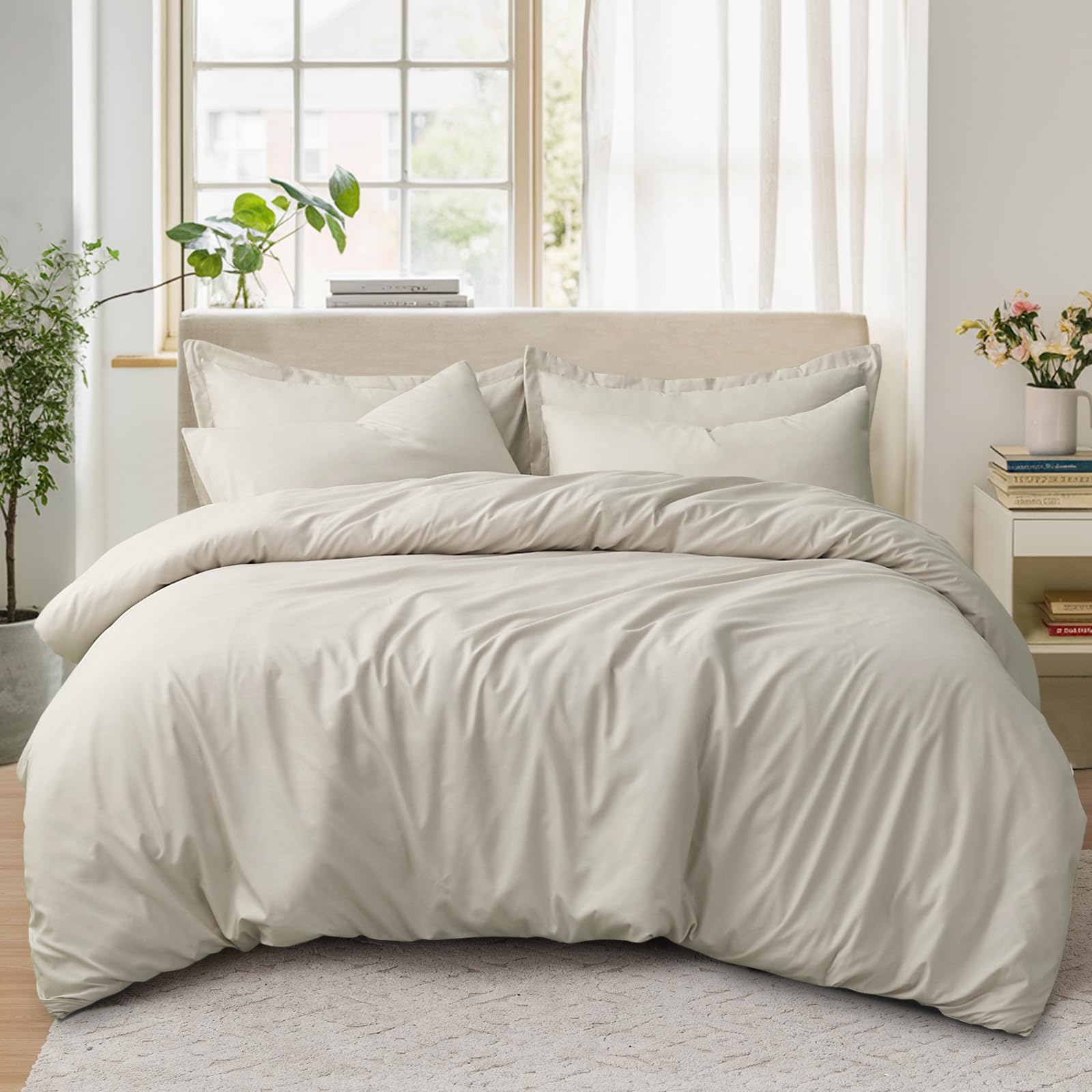 Tifschlaf King Size Duvet Cover Sets - Kingsize Bedding Set with 2 Pillowcases - Ultrasoft Brushed Microfiber Quilt Bed Cover with Zip Fastening, Beige Cream (230x220) — image 1