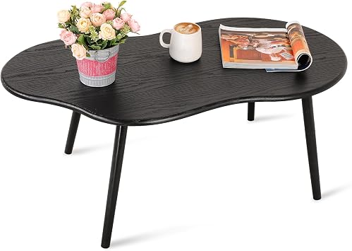 Small Black Cloud Coffee Table For Small Spaces Modern Center Table Unique Irregular Design With Wood Legs Living Room Mid-Century Sofa Table