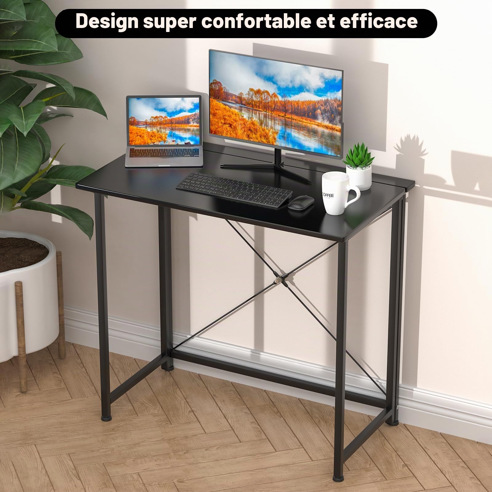 PIPIPOXER Table de Bureau Pliante 80x45x75cm, Bureau d'Ordinateur, Petit Table d'Ordinateur Bureau Pliable, Cadre en Métal, Bureau Pliant pour Étudier, Travailler, Chambre, Imperméable, Noir