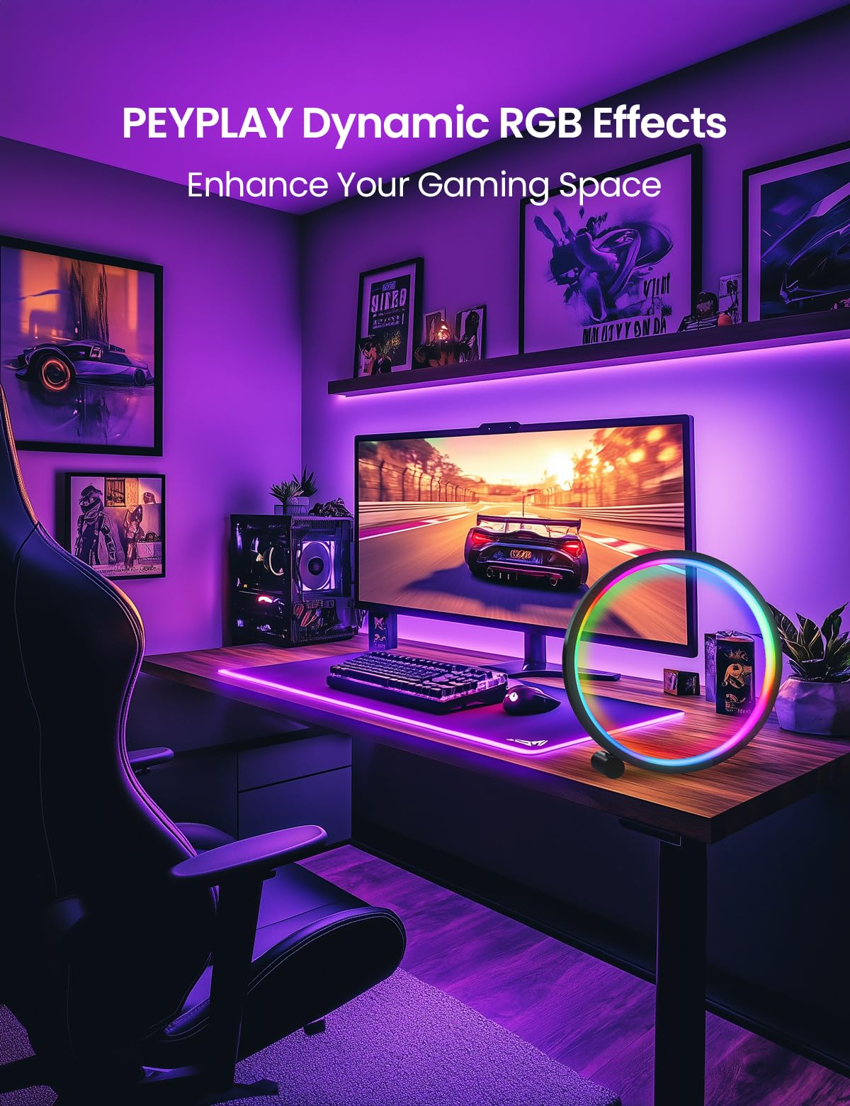 Lámpara de mesa LED inteligente, iluminación RGB+IC, luz nocturna que cambia de color, sincronización de música, modo de bricolaje, atenuación continua, aplicación y control de voz (WiFi de