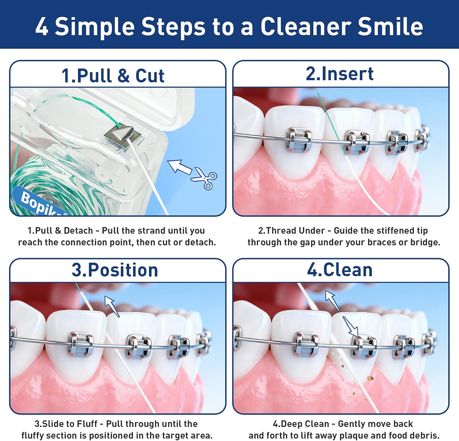 Bopika 2-in-1 Orthodontic Dental Floss Roll with Built-in Stiff Threader image 3