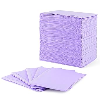 125PCS Dental Bibs Waterproof, Disposable Patient Bibs Measuring Dentist Napkins Bib Polyback Towel, Soft and Fluid Resistant|Purple|13