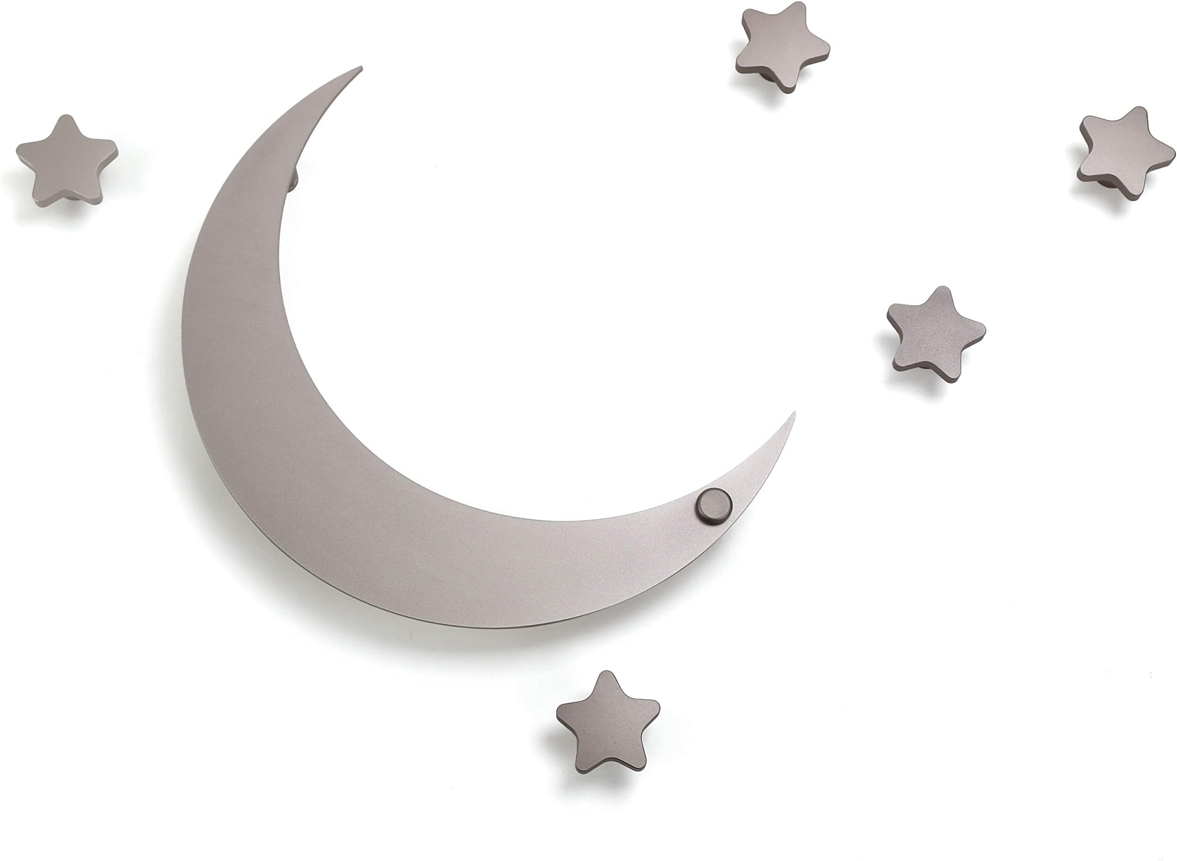 SDH Decorative Coat Hooks Wall Mounted, Wall Decoration, Moon and Stars Theme, Modern, Heavy Duty, Garment Friendly, Pack of 5 Star Hooks and 1 Moon Hook,Silver Color