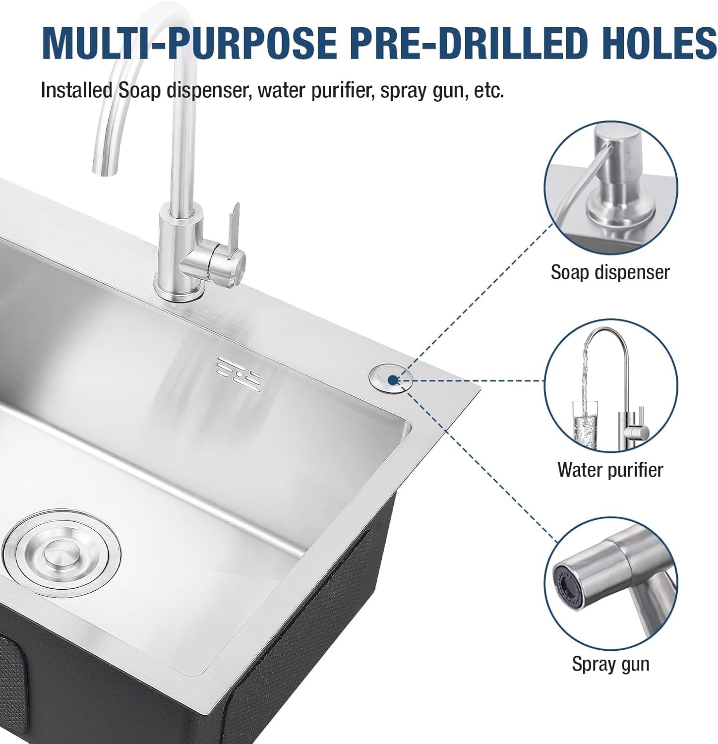 30-inch Single Bowl Workstation Kitchen Sink, Drop-in/Top-Mount Stainless Steel with Nano Coating & Basket Strainer, 30"x18"