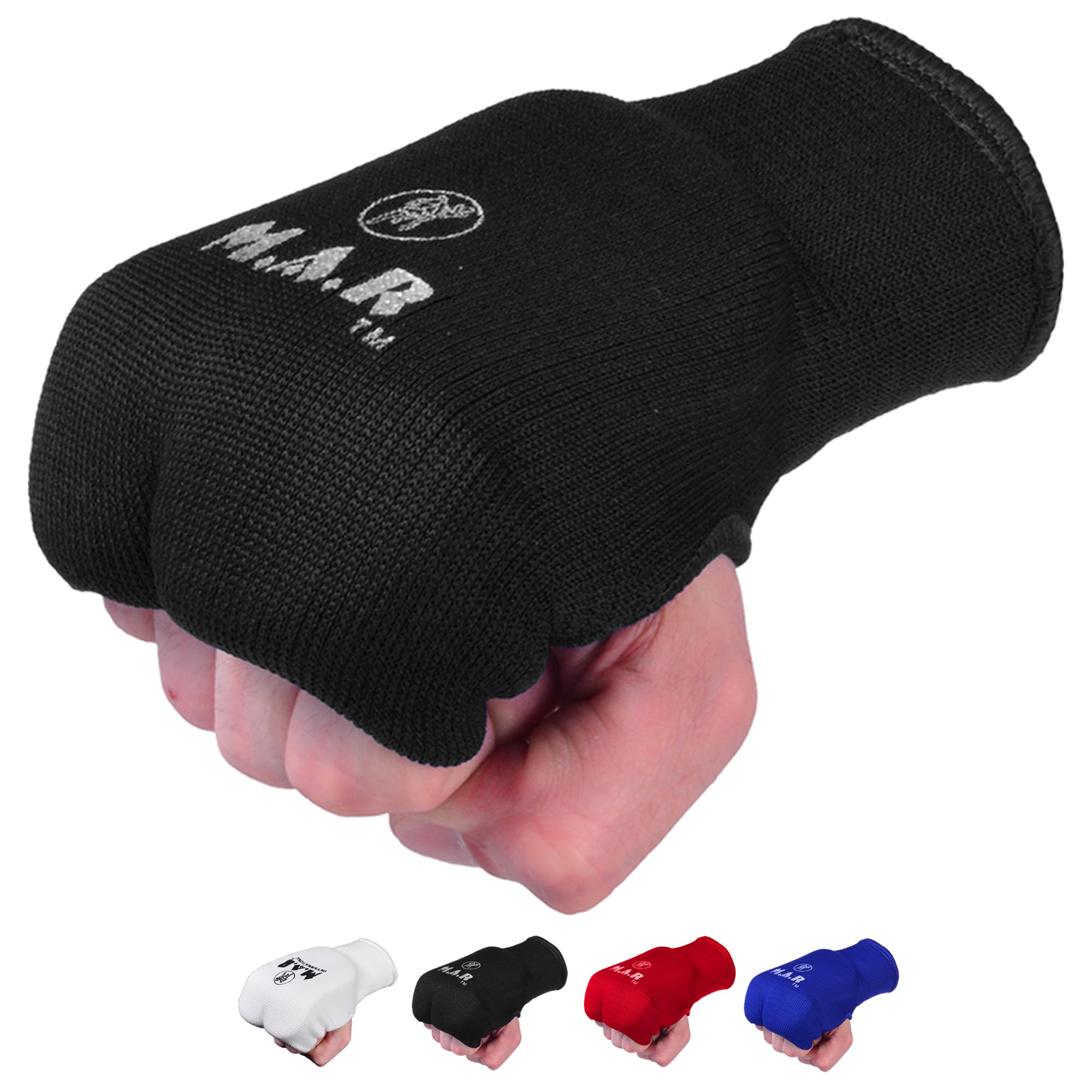 MAR | Black Karate Training Mitts, Slip-On Elastic Fabric, MMA Hand Protection, Muay Thai, Kickboxing, Martial Arts Gear (XL)