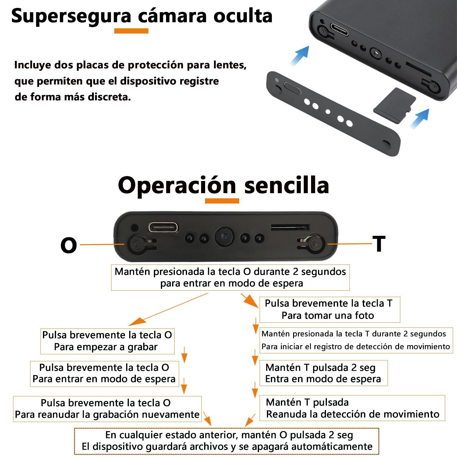Mini Camara Cámara Espía Oculta Cámara - 1080P 55 Horas 10000mah Cargadores portátiles Cámara - detección Movimiento,Sensor de Gravedad,visión Nocturna,Grabación cíclica,sin función WiFi