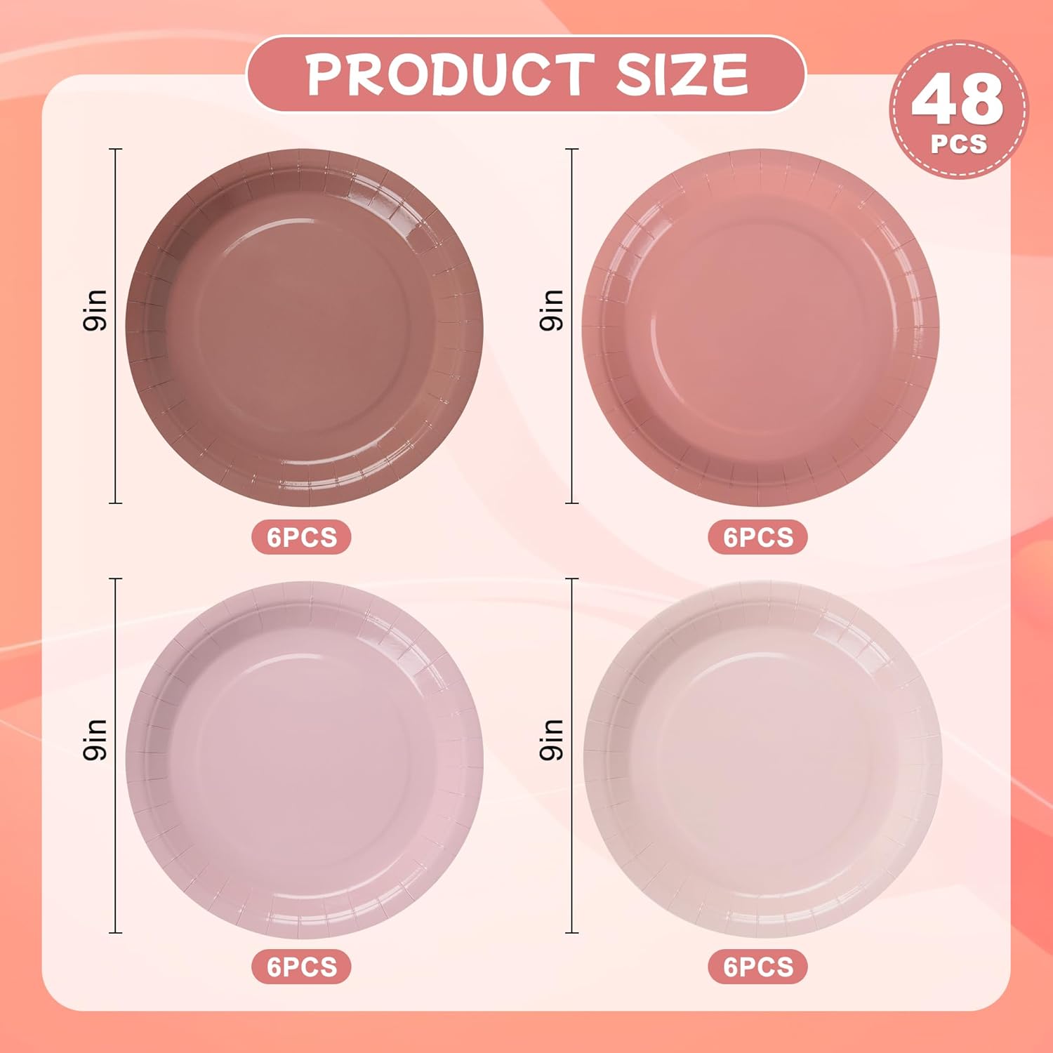 48 Pcs Dusty Pink Paper Plates Gradient Pink Party Plates 9 Inch Disposable Birthday Plates Round Dinner Plates for Wedding Baby Bridal Shower Party Supplies Tableware Decor - Image 2
