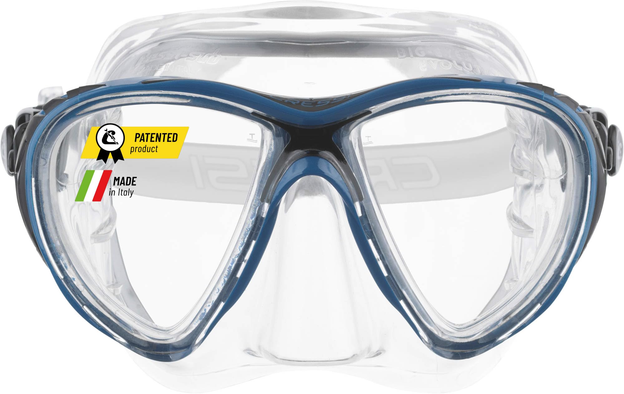 Cressi Big Eyes Evolution Crystal Mask - Revolutionary Adult Diving and Snorkeling Mask Crystal Silicone, Transparent/Blue Black, One Size