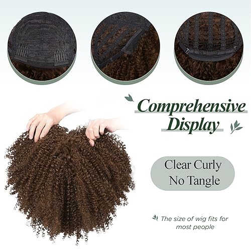 Miniatura 7 de Lady Hanne Peluca rizada con flequillo, pelucas rizadas afro para mujeres negras, pelo sintético corto rizado Bob de 14 pulgadas (M430)