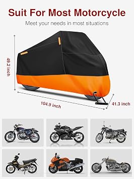 Puroma Motorcycle Cover Heavy Duty Scooter Cover Waterproof Outdoor All Season Universal Weather Quality Protection with Night Reflective, Lock Holes and Storage Bag Fits up to 105 Motorcycle Vehicle