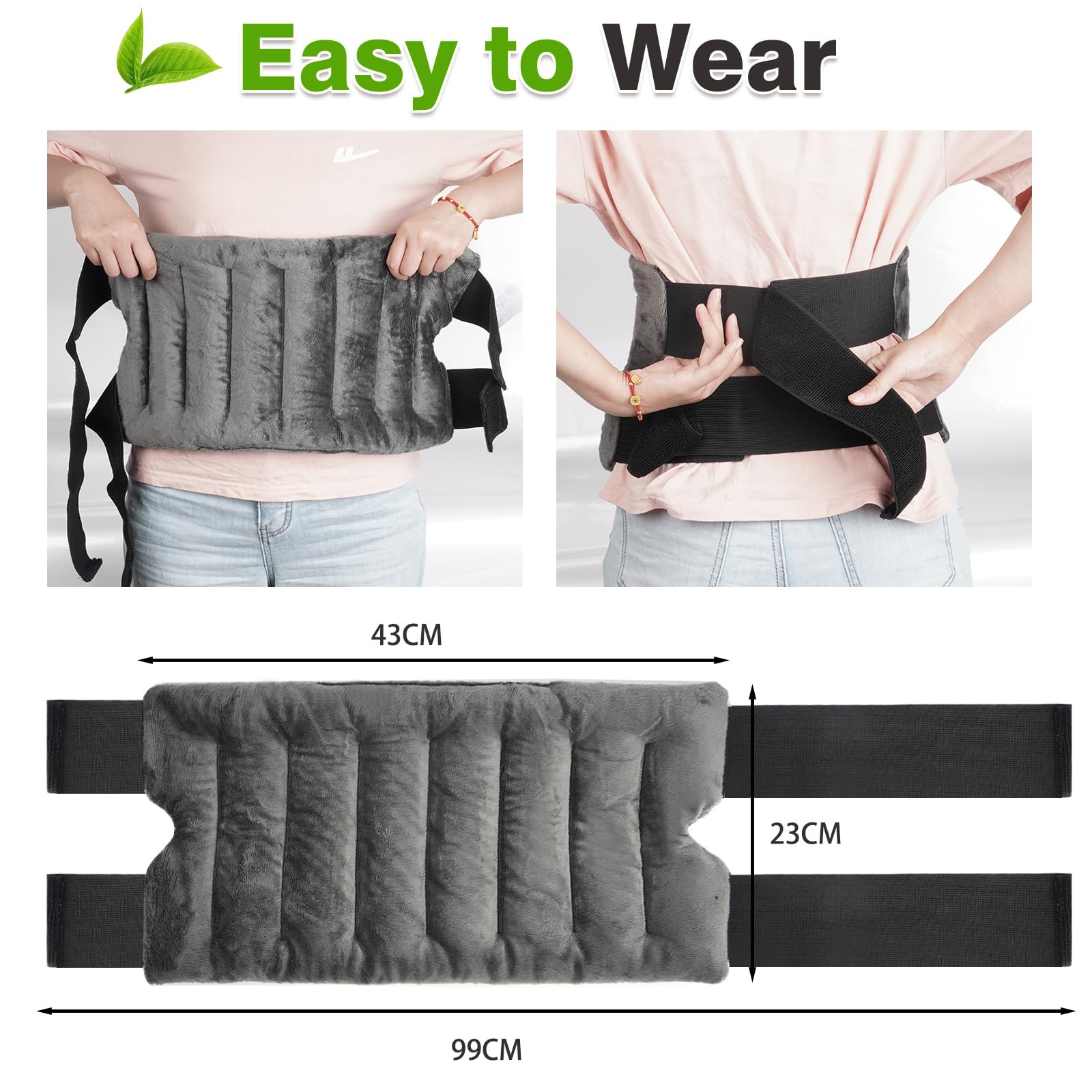 Saco semillas microondas,Cinturón para el cuidado de la cintura y más – Almohada caliente para calentar en microondas (semillas de lavanda y hierbas de spa 100% naturales) – Alivio del dolor gris
