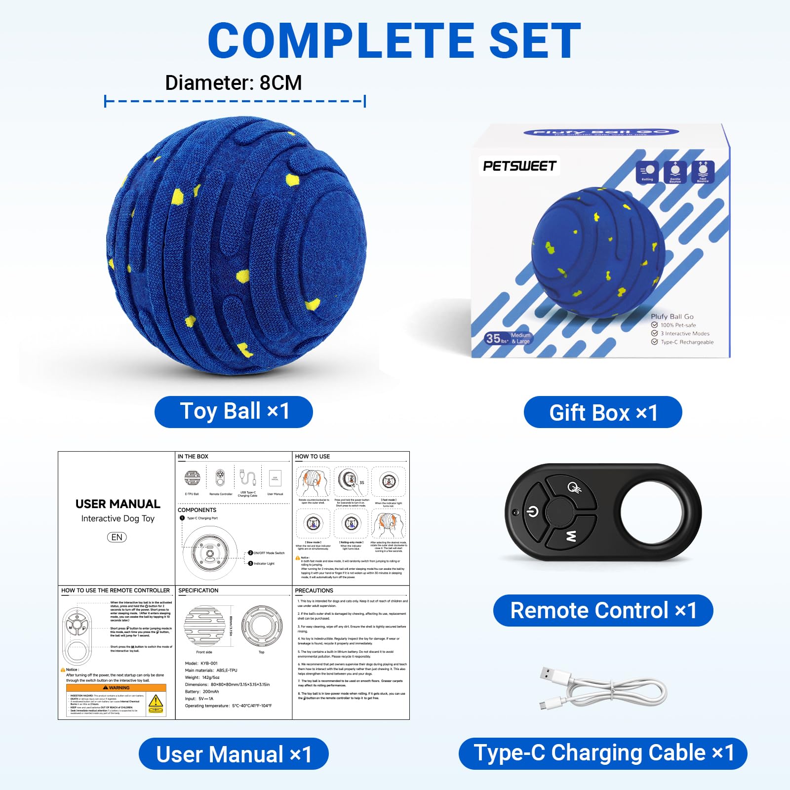 Jouet interactif intelligent pour chien, balle indestructible E-TPU pour mâcheurs agressifs, mouvement automatique, balle rechargeable pour chiens de petite, moyenne et grande taille, pour