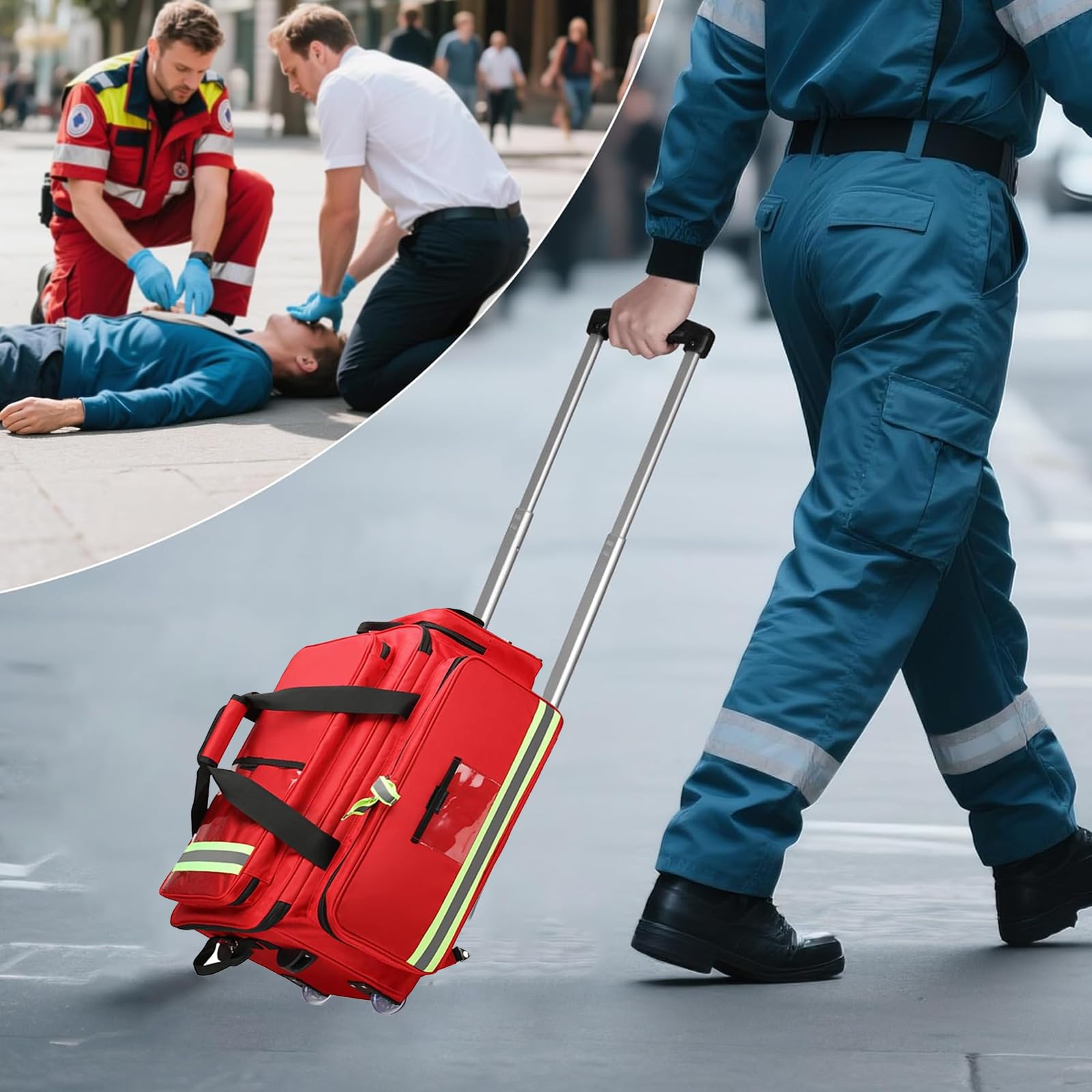 Bolso De Primeros Auxilios Portátil Con Ruedas, Organizador De Botiquín De Emergencia De Gran Capacidad, Bolso Médico Con Ruedas Vacío,Con Compartimentos Y Tiras Reflectantes,Para Enfermeras Y Médicos