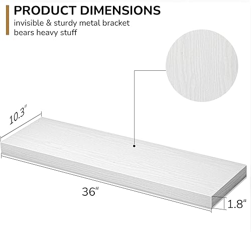 Miniatura 3 de Estantes flotantes Estante de pared de 10.3 pulgadas de profundidad para decoración y almacenamiento Estantería de exhibición montada en la pared