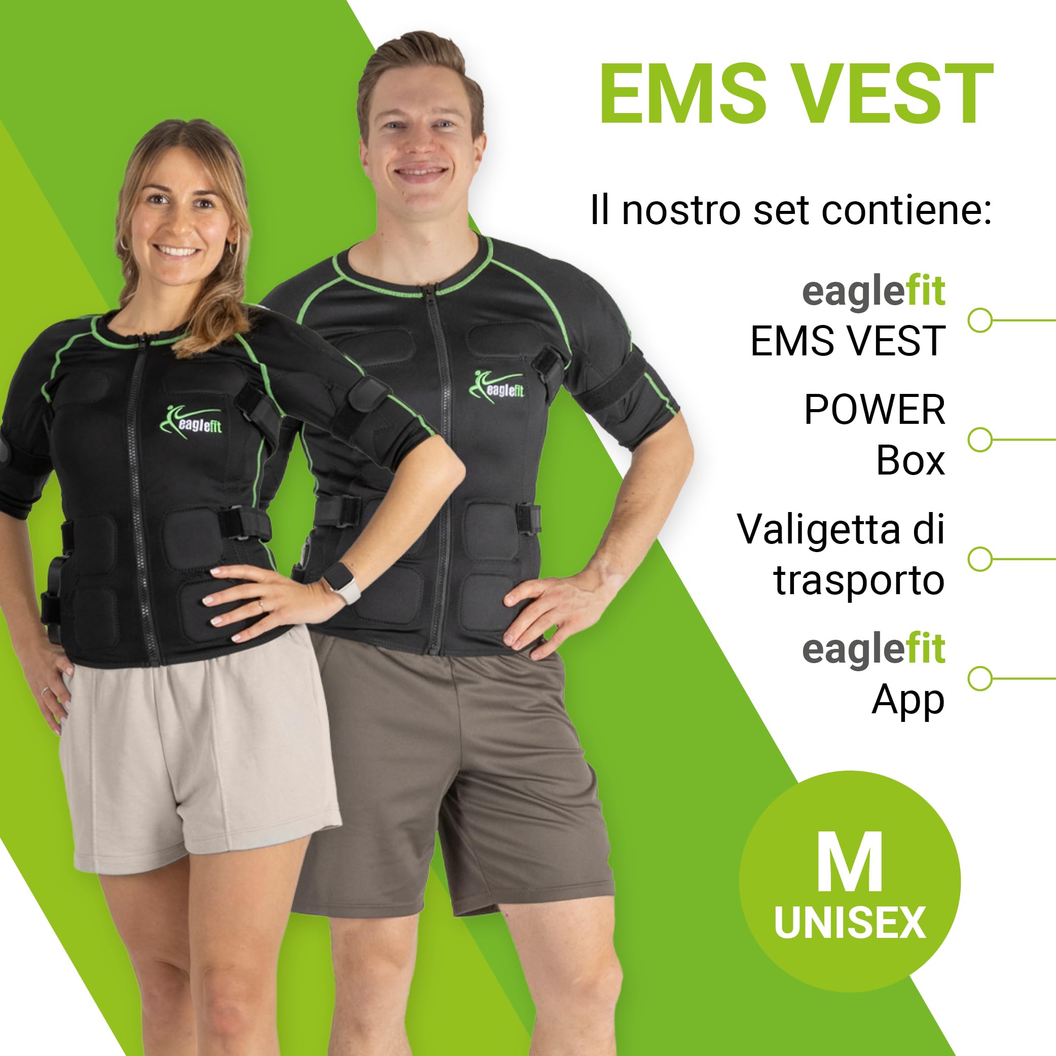 eaglefit Gilet EMS Sistema Completo con 18 Elettrodi – Allenamento Parte Superiore a Casa – Trainer Addominali e Schiena, Sviluppo Muscolare, Elettrostimolazione per Donna e Uomo con App e Centralina