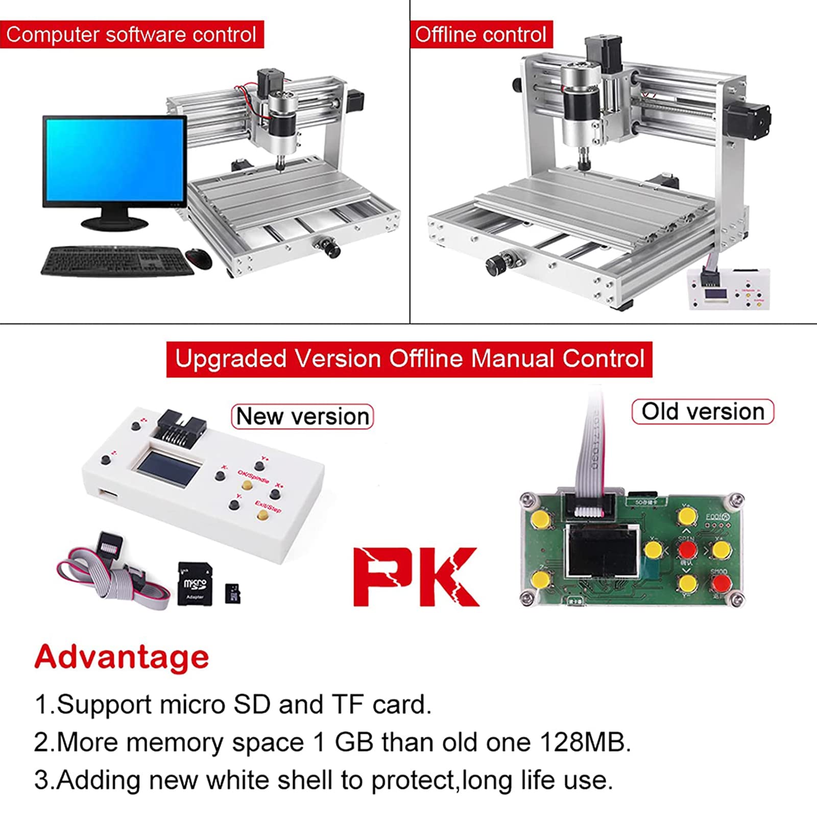 Grabador Láser CNC 3018 MAX, Fresadora De Grabado Carpintería 3 Ejes GRBL Control Plástico Acrílico PCB PVC Tallado En Madera Fresadora, Grabador Láser con Controlador Fuera De Línea,1.6W