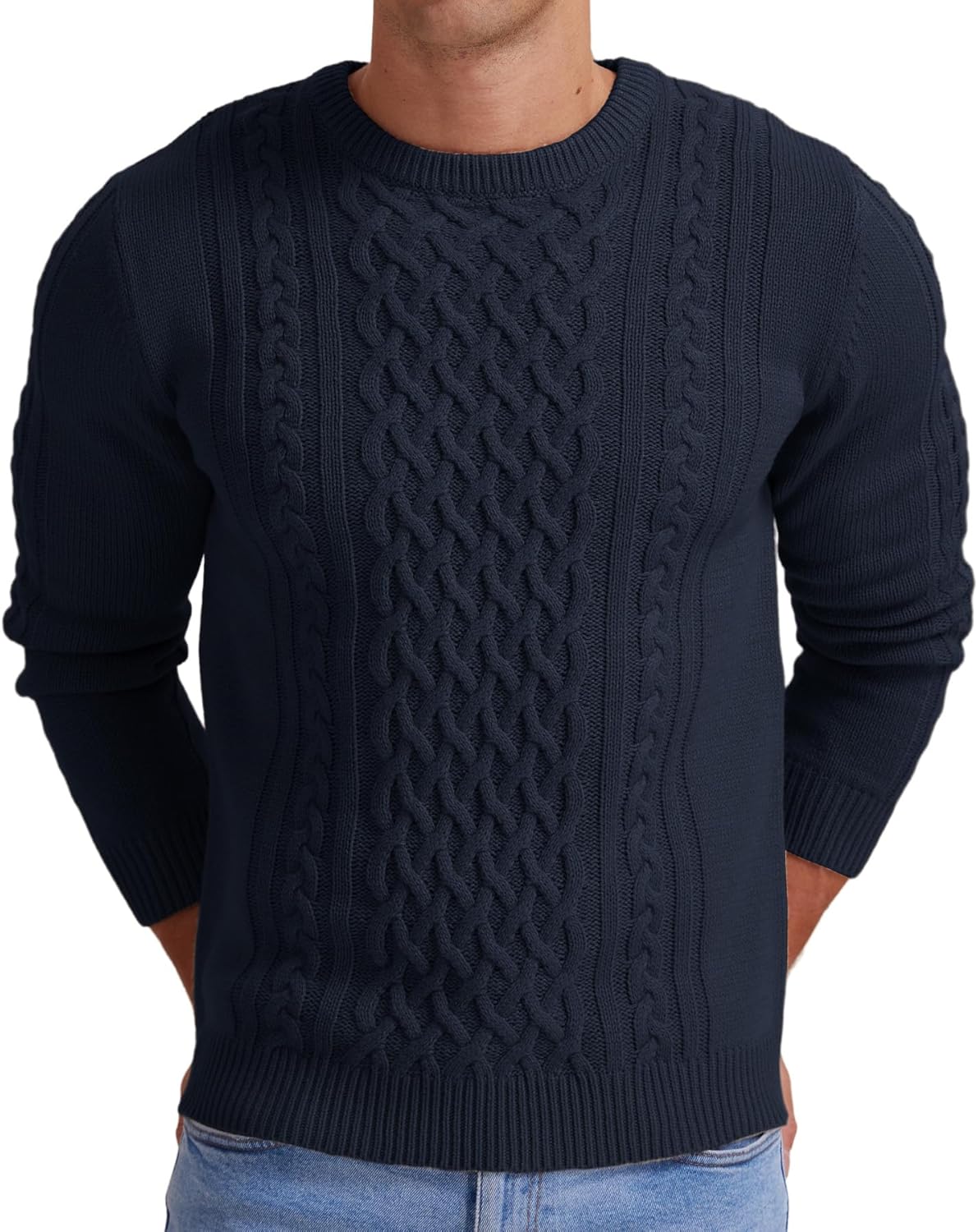 Askdeer Men’s Pullover Sweater Fisherman Cable Knit Crewneck Sweater Winter Casual Knitted Sweaters with Ribbing Edge